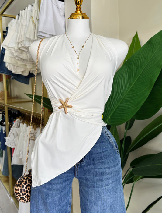 Cristal Star Detail Top (White)
