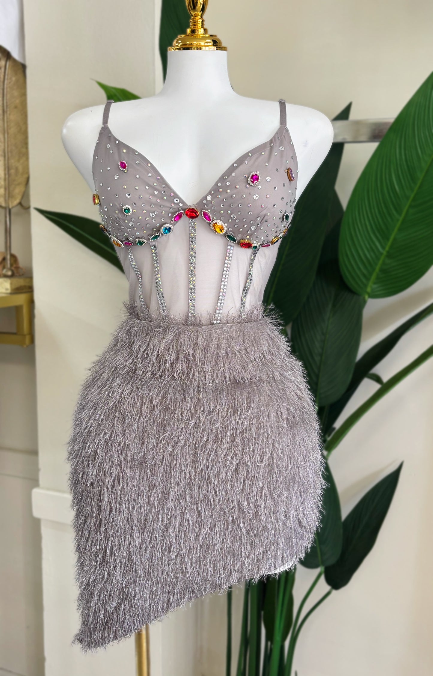 Esmeralda Gray Fur Dress