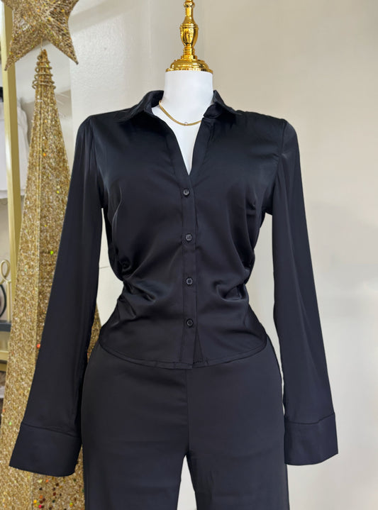 Elvira Satin Blouse (Black)