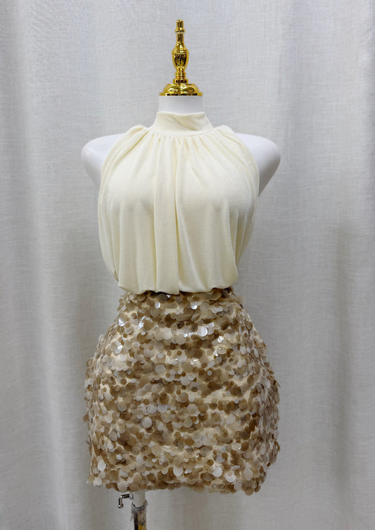 Divine Sequin Skirt (Beige)