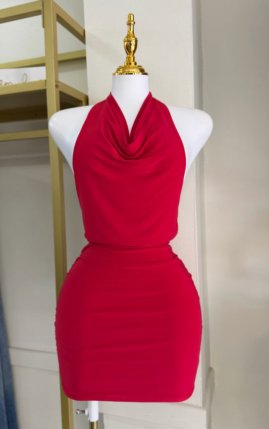 Aurora Red Halter Dress