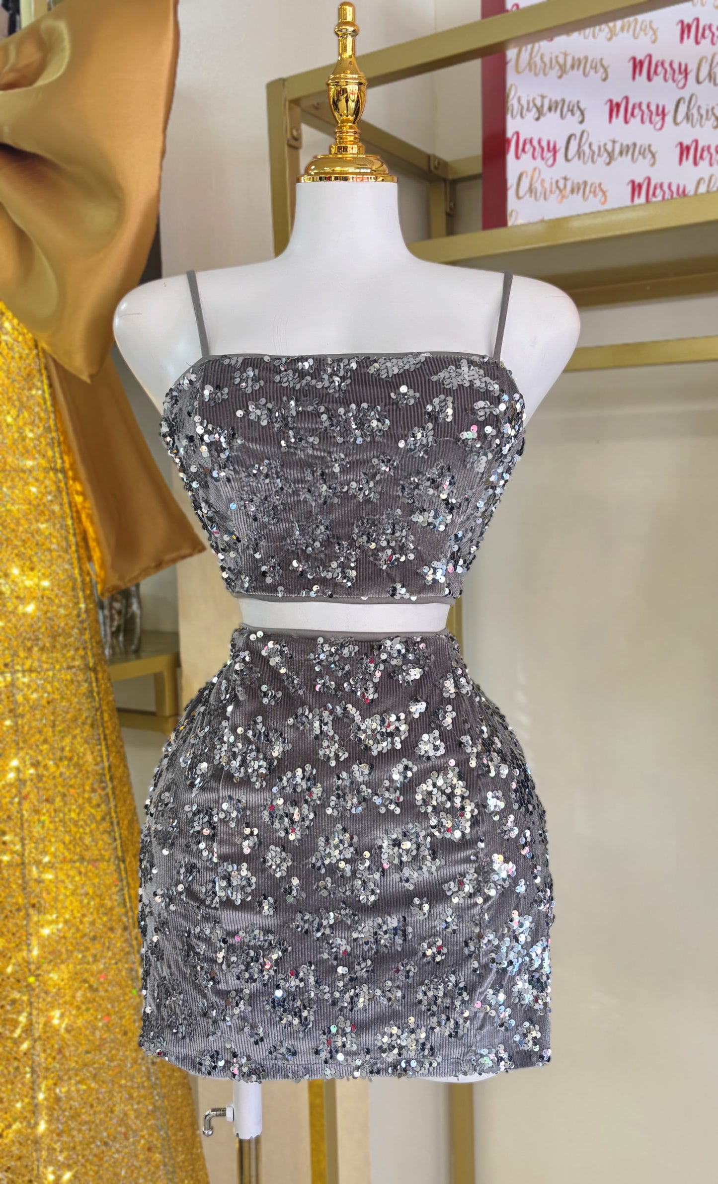 Isaura Silver Sequin Set