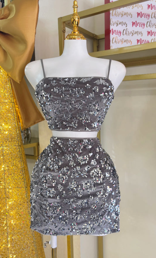 Isaura Silver Sequin Set