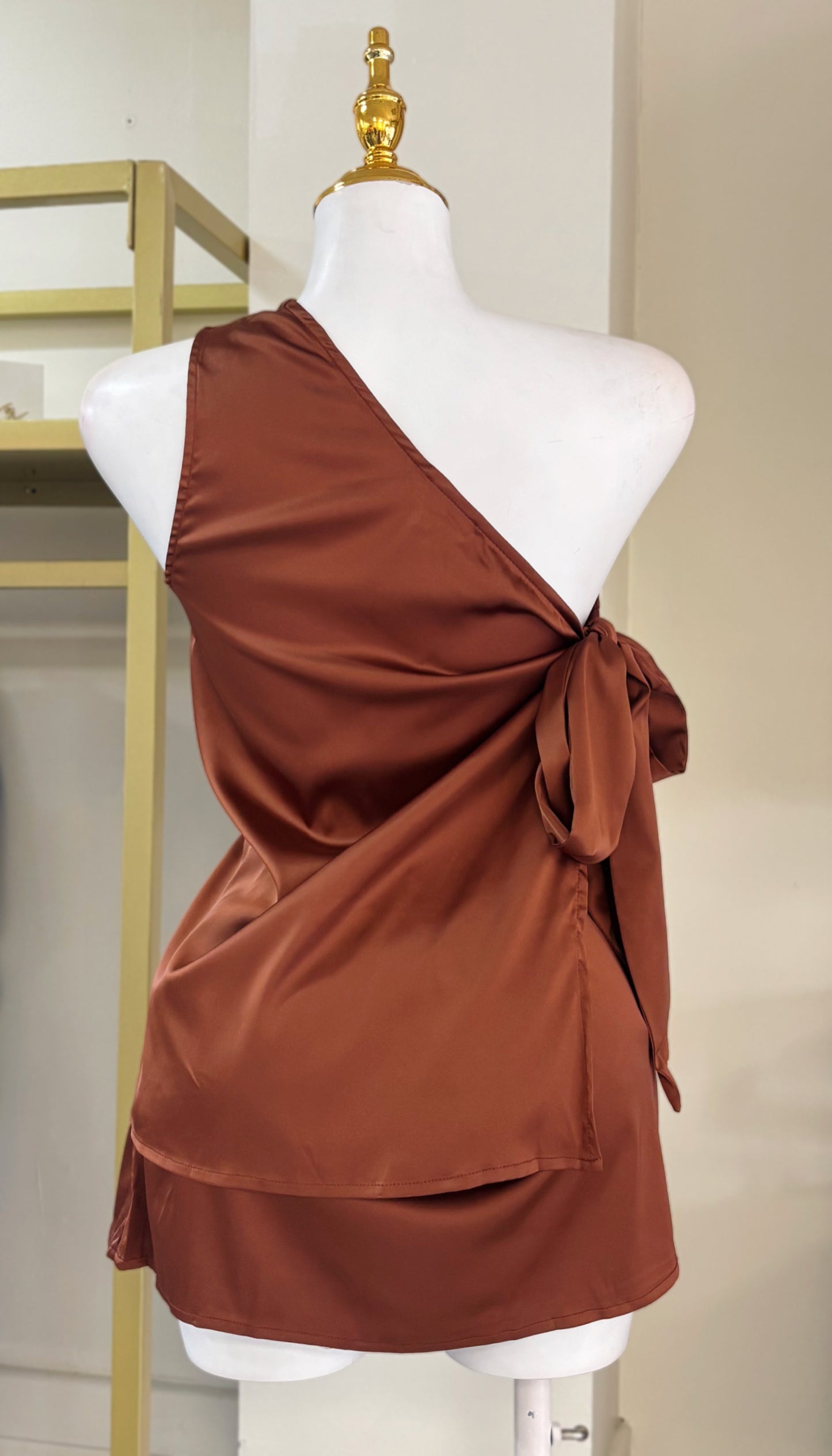 Mariela Satin Skirt Set (Brown/Negro)