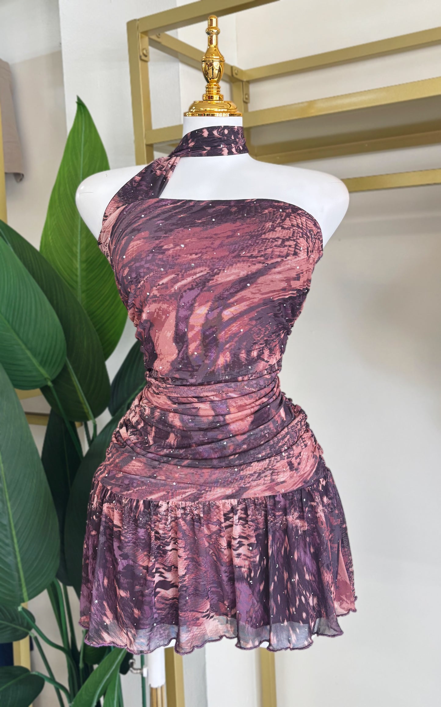 Nadira Scarf Mini Dress (Mauve)