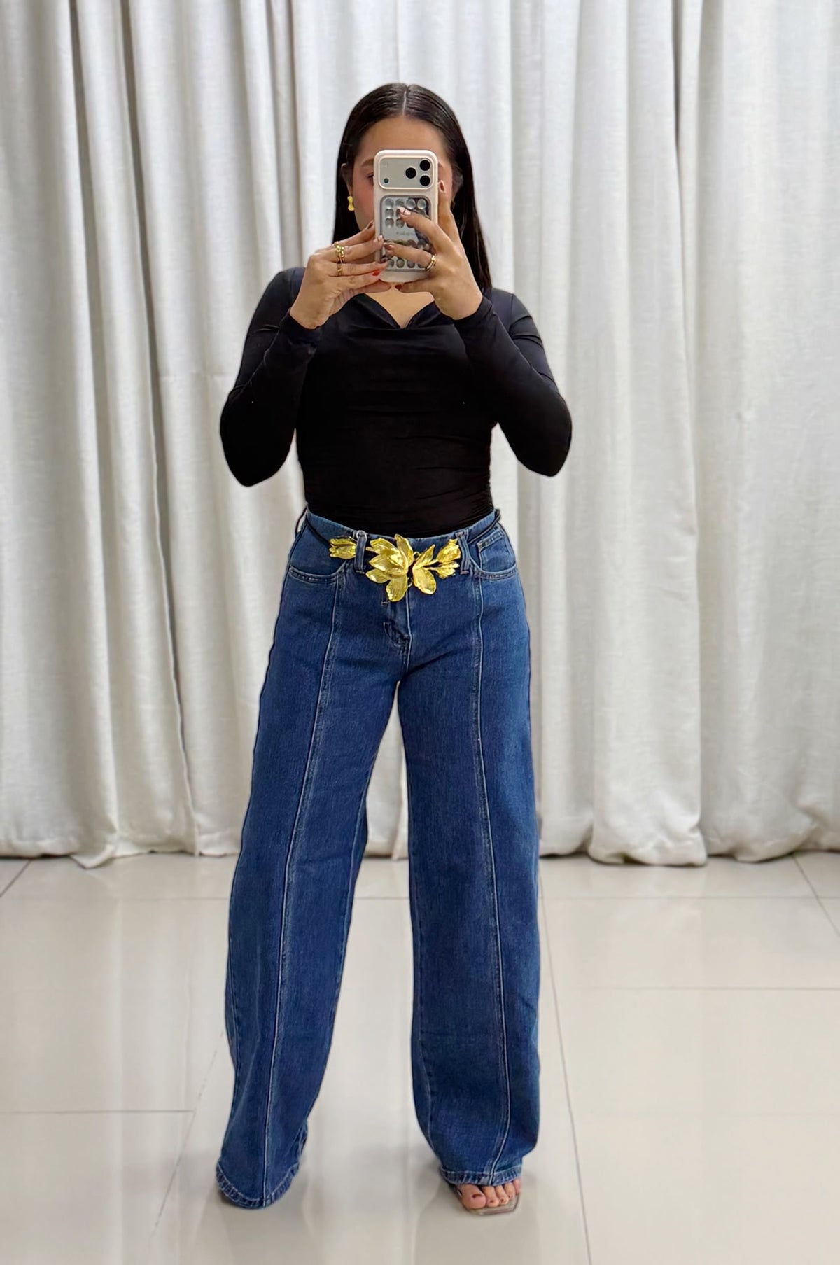 Lorena Gold Belt Jean (Mid Rise) Incluye Correa