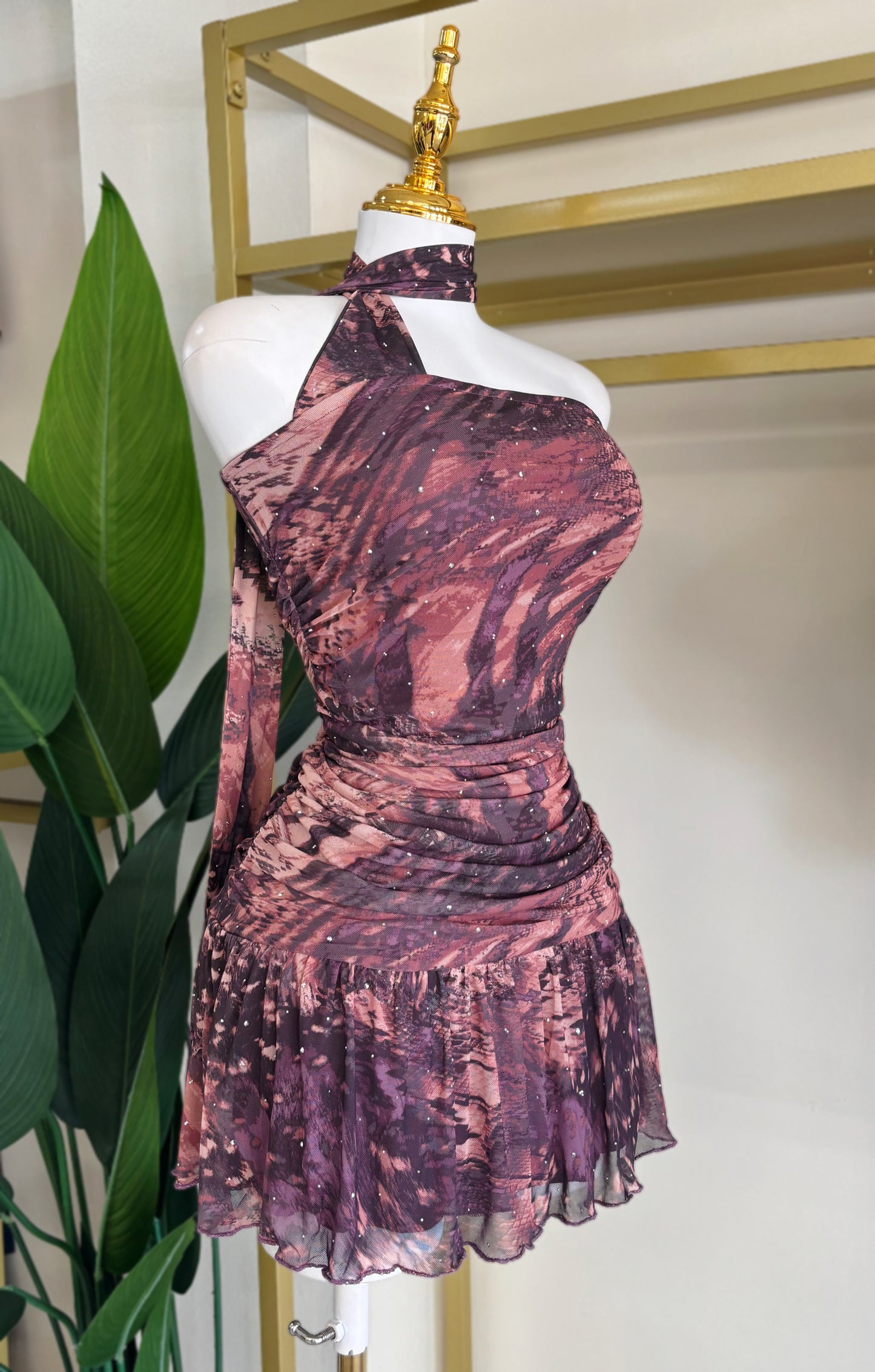 Nadira Scarf Mini Dress (Mauve)