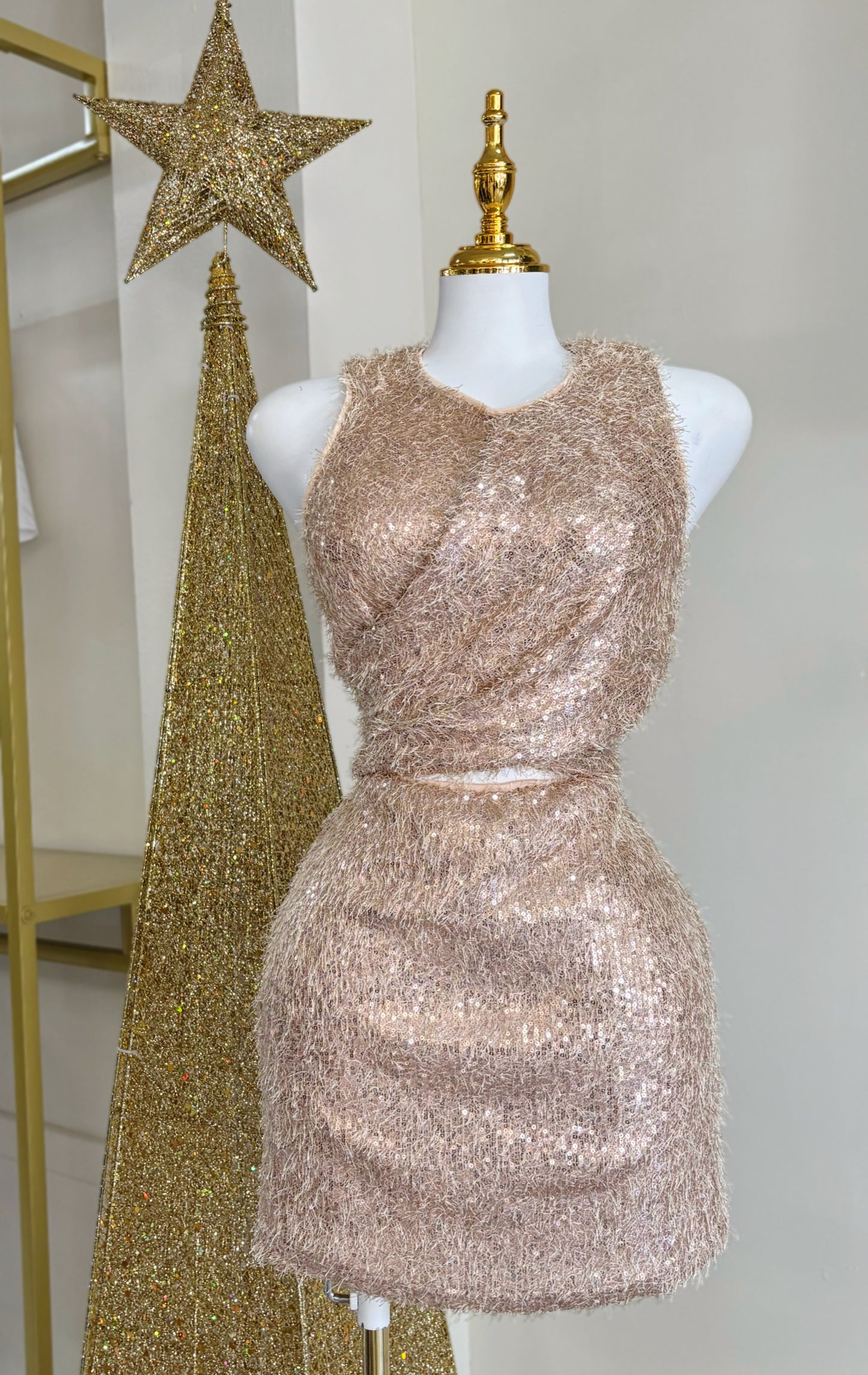 Marina Sequin Fur Dress