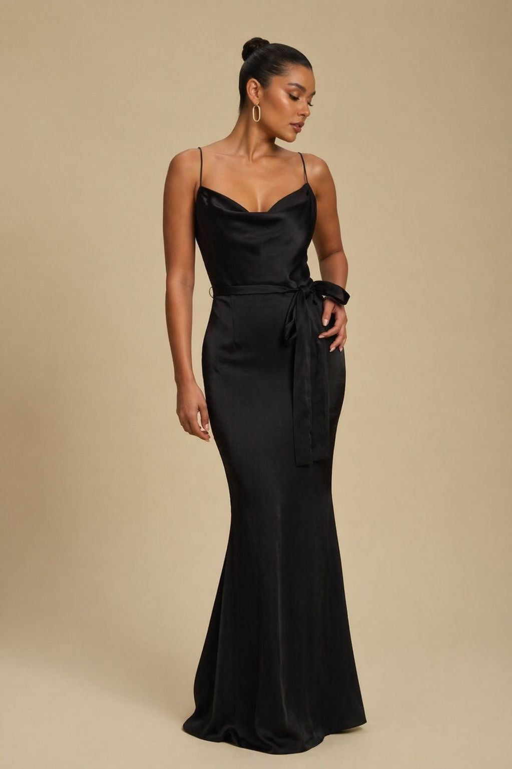 Elisa Black Satin Maxi Dress