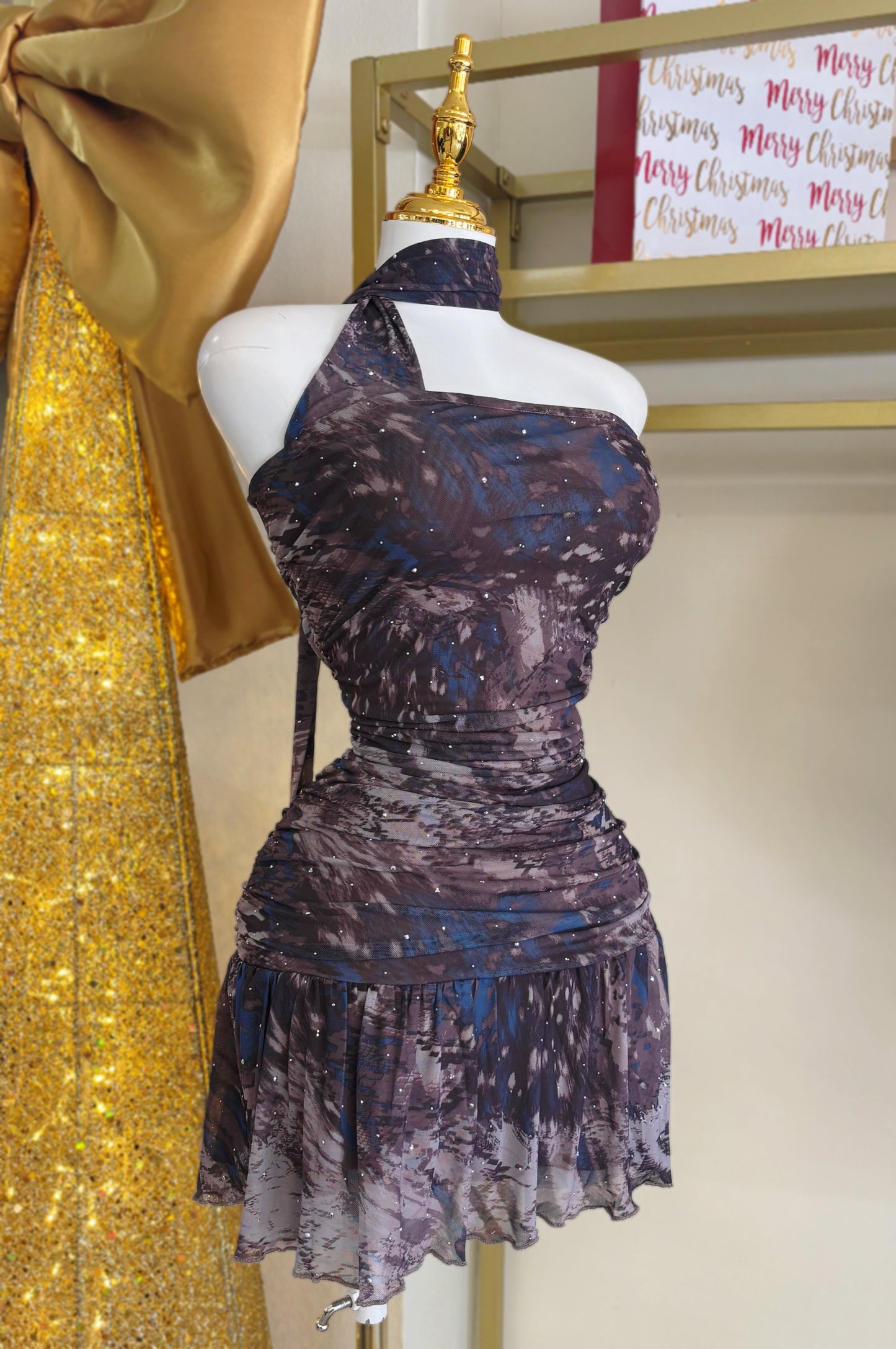 Nadira Scarf Mini Dress (Gray)