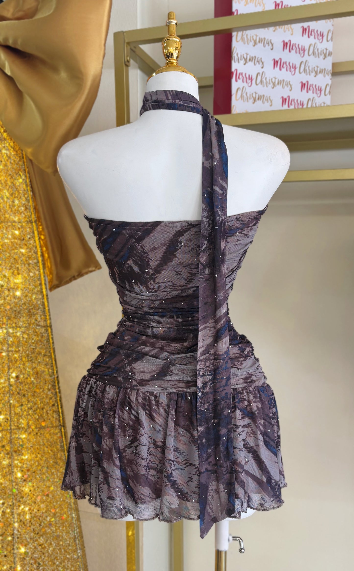 Nadira Scarf Mini Dress (Gray)