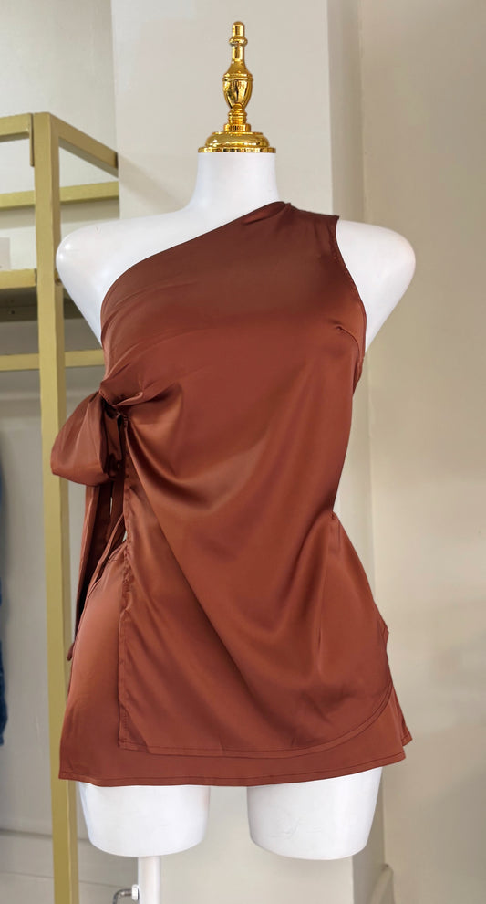 Mariela Satin Skirt Set (Brown/Negro)