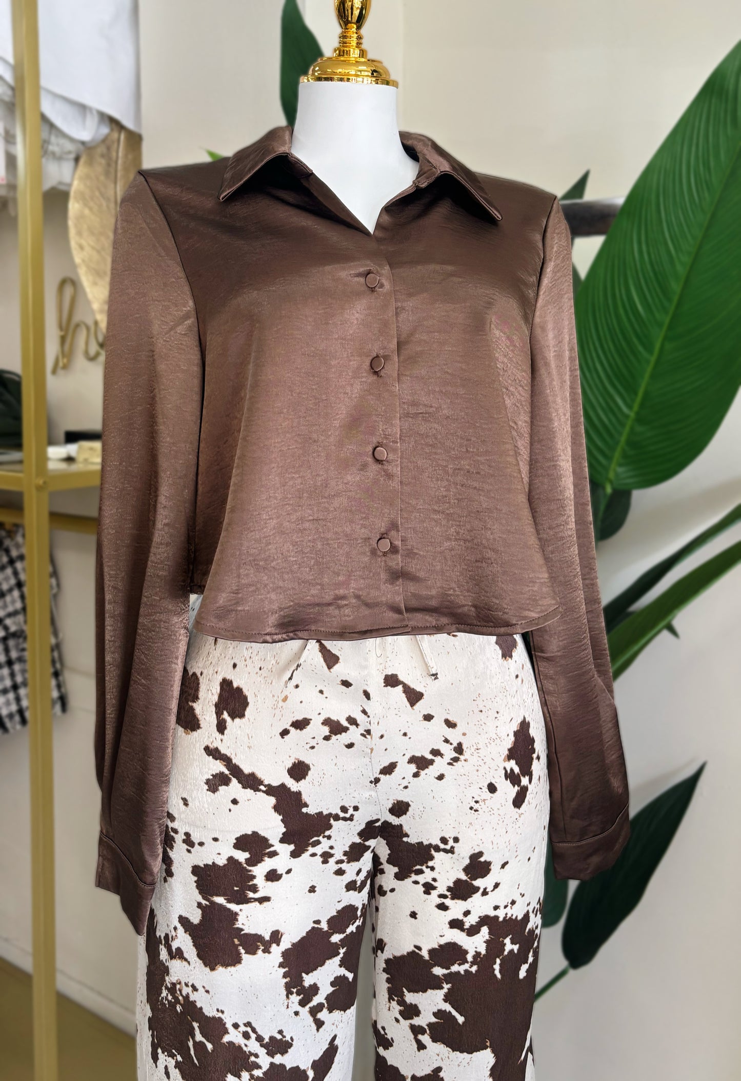 Hanna Satin Blouse (Brown)