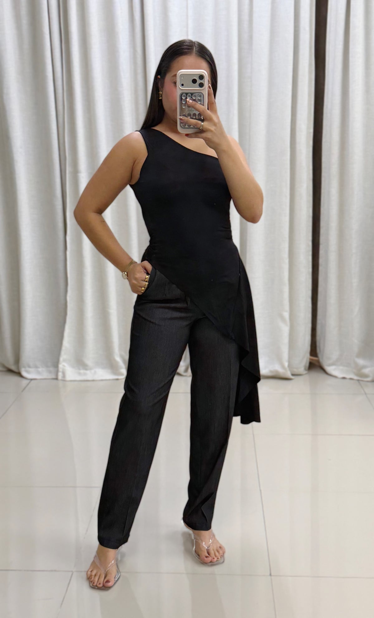 Kima Asymmetric Blouse (Black)