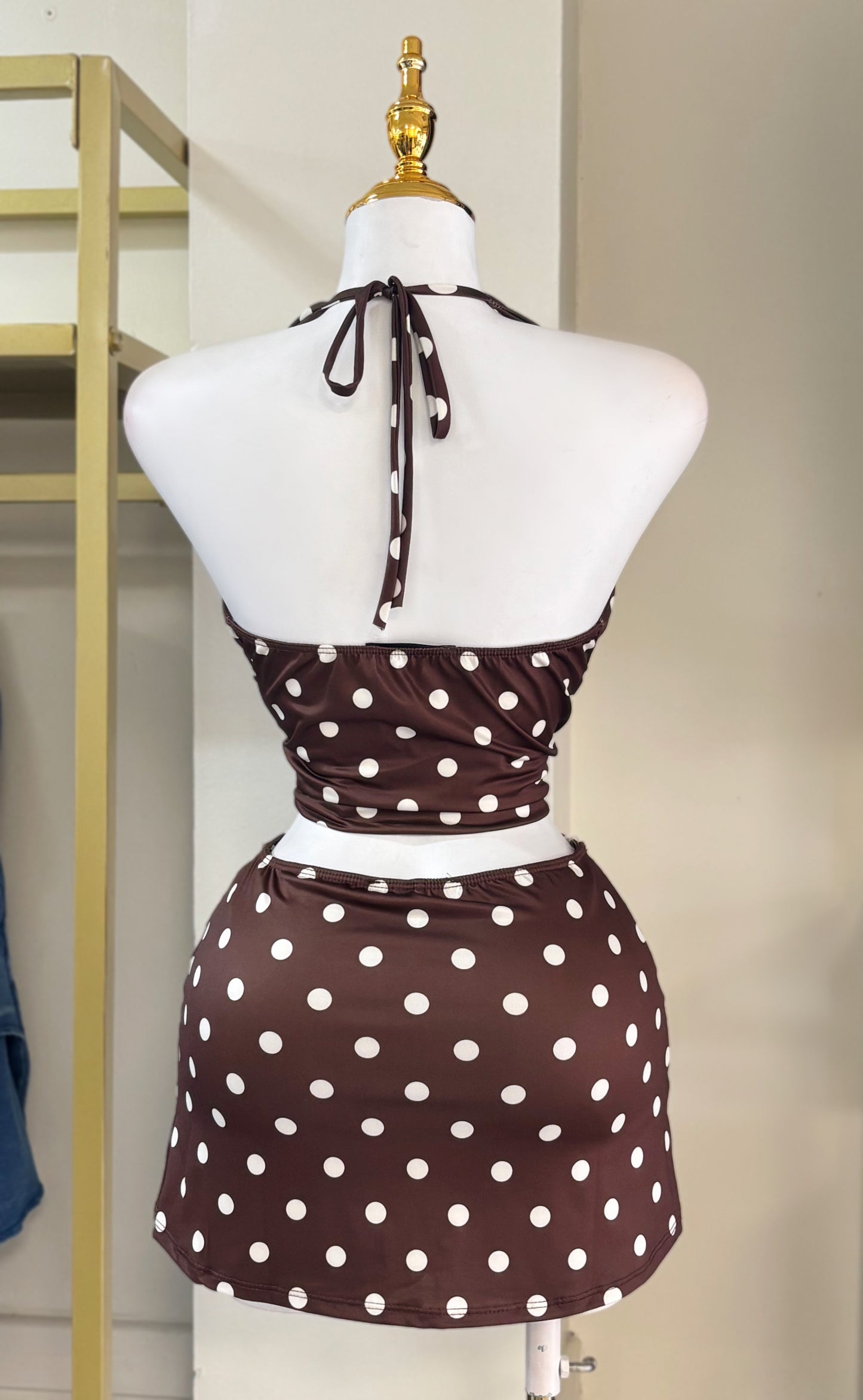 Alejandra Brown Polka Skirt Set (Corre pequeño)