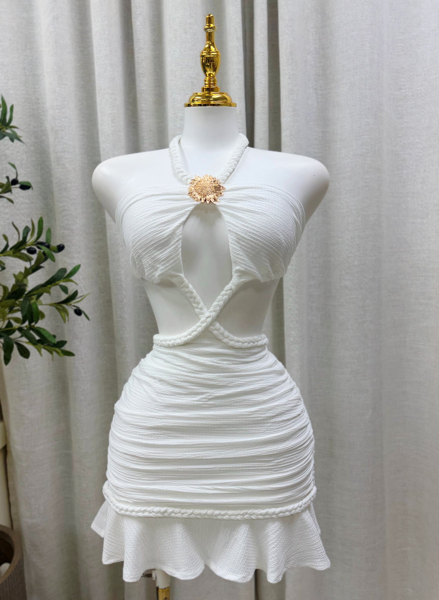 Aruba Sunflower White Dress (CORRE PEQUEÑO)