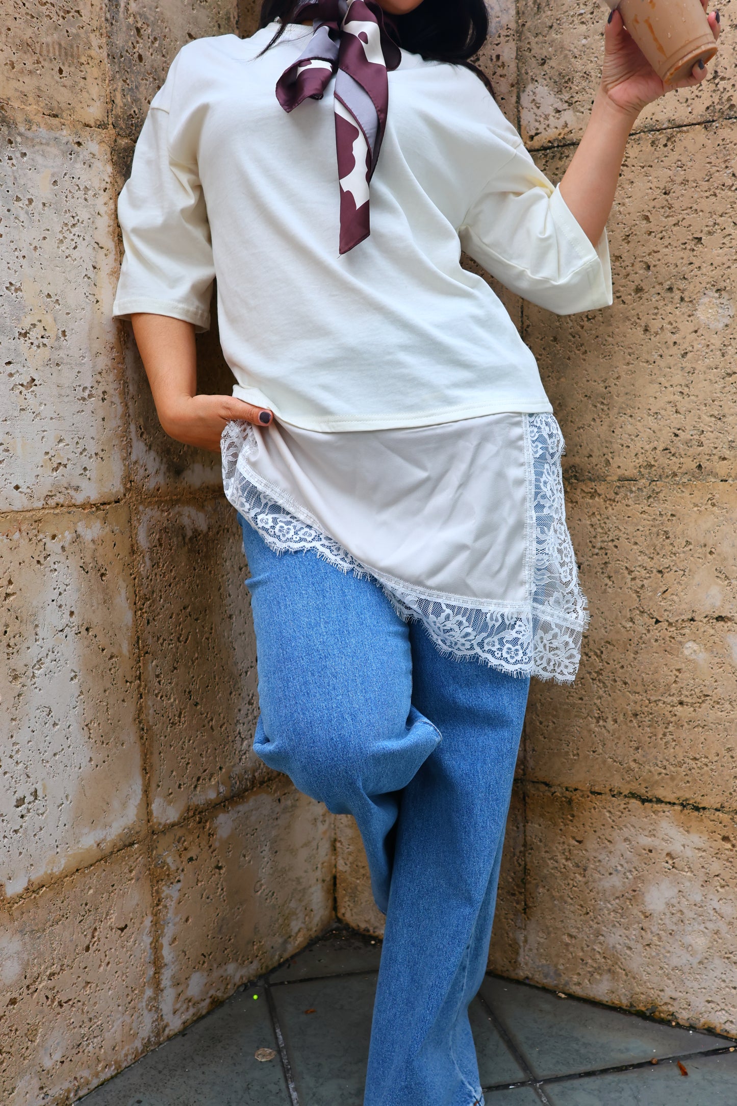 Patricia Lace Tshirt/Dress (Beige)