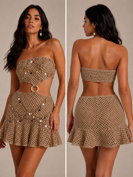 Maldivas Crochet Dress (Taupe)