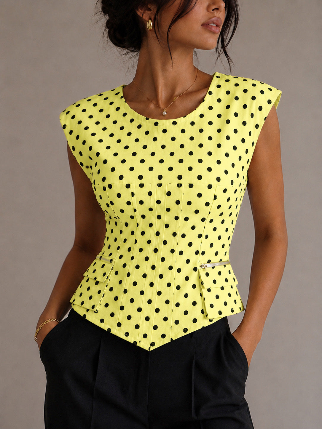 Juliana Polka Dots Blouse (White/Pink/Yellow)