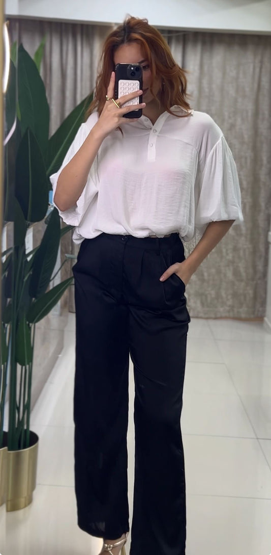 Elsa Bubble Hem Blouse (Blanca)