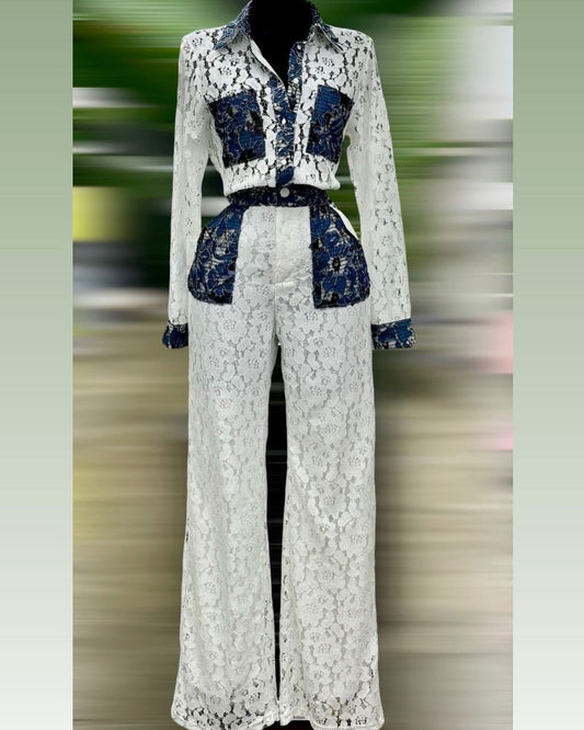 Aura Lace Denim Pant Set