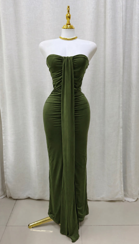 Amira Strapless Maxi Dress (Olive)