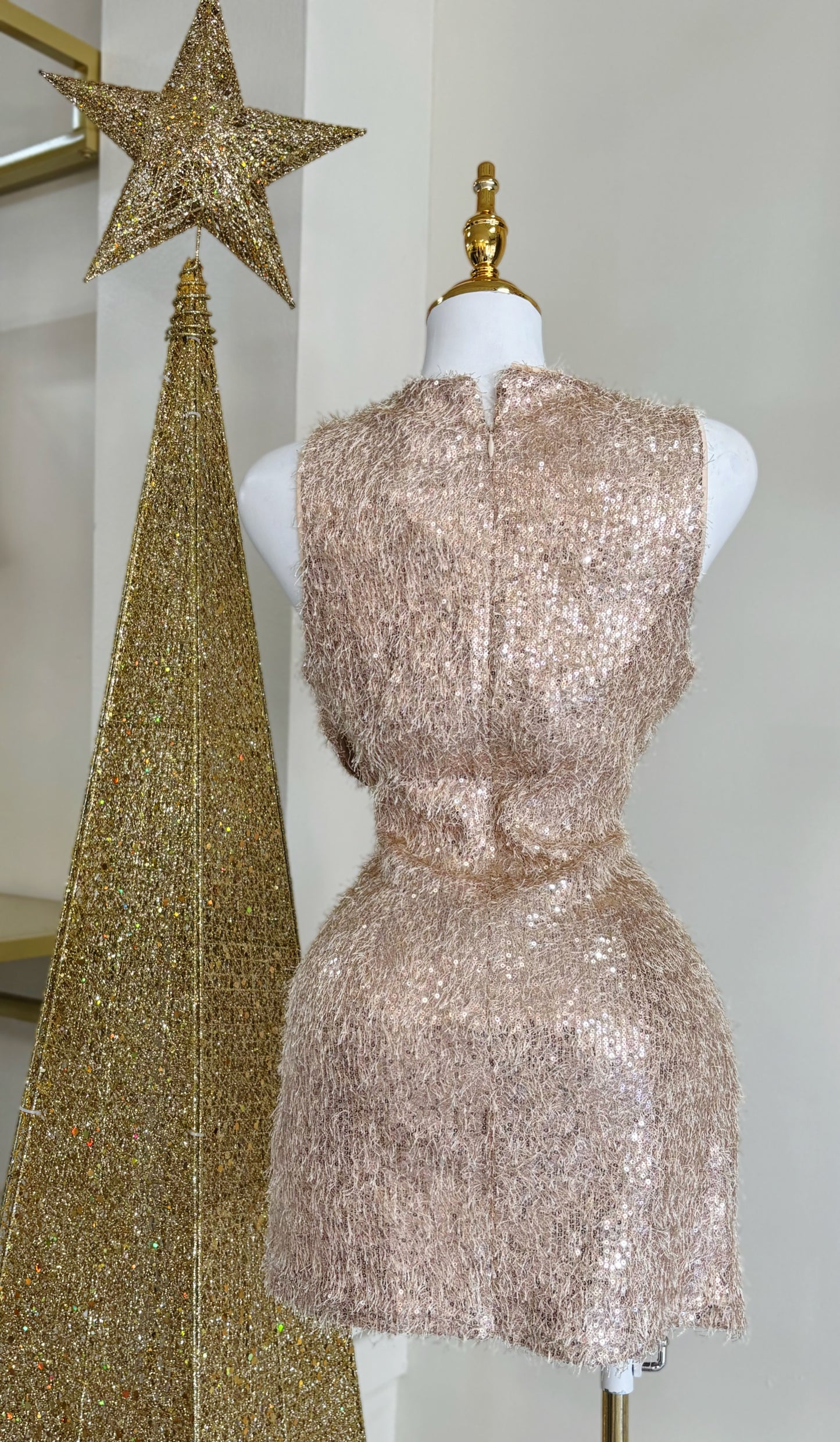Marina Sequin Fur Dress