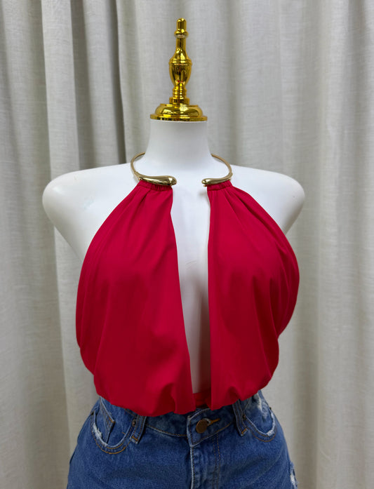 Amira Neck Detail Top (Red)