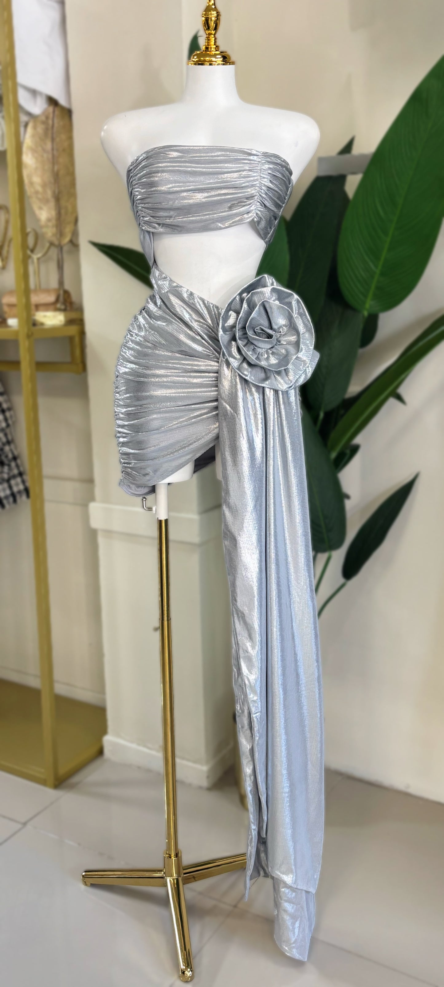 Valeria Metallic Flower Dress