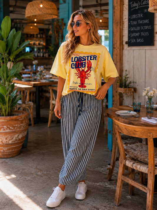 Zoé Stripe Barrel Pant (Navy)