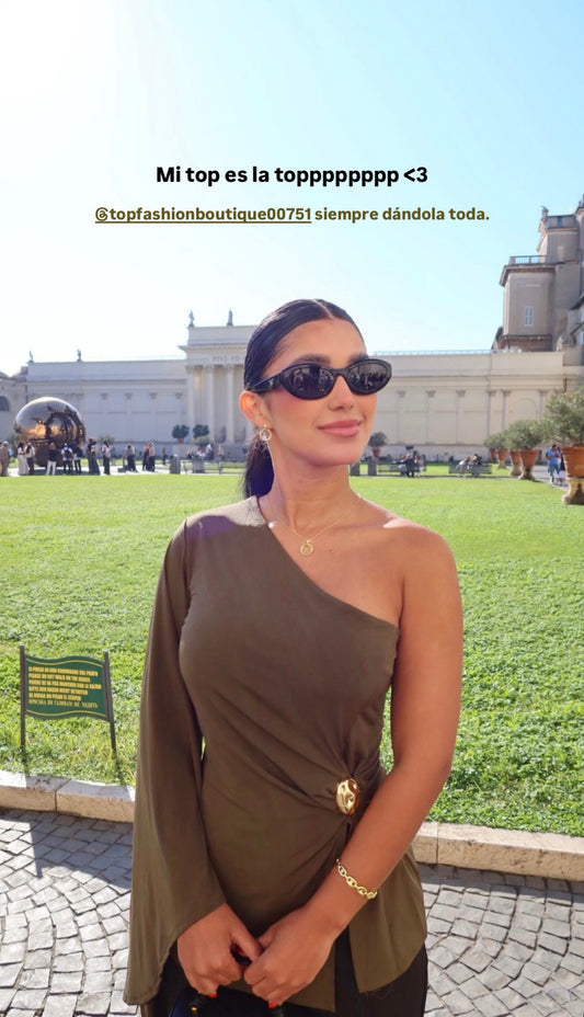 Alba One Shoulder Blouse (Olive)