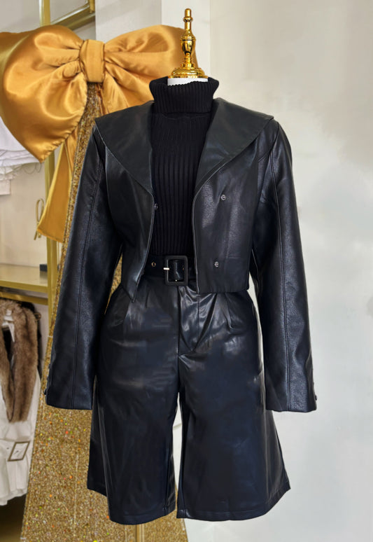 Natalia Black Leather Coat