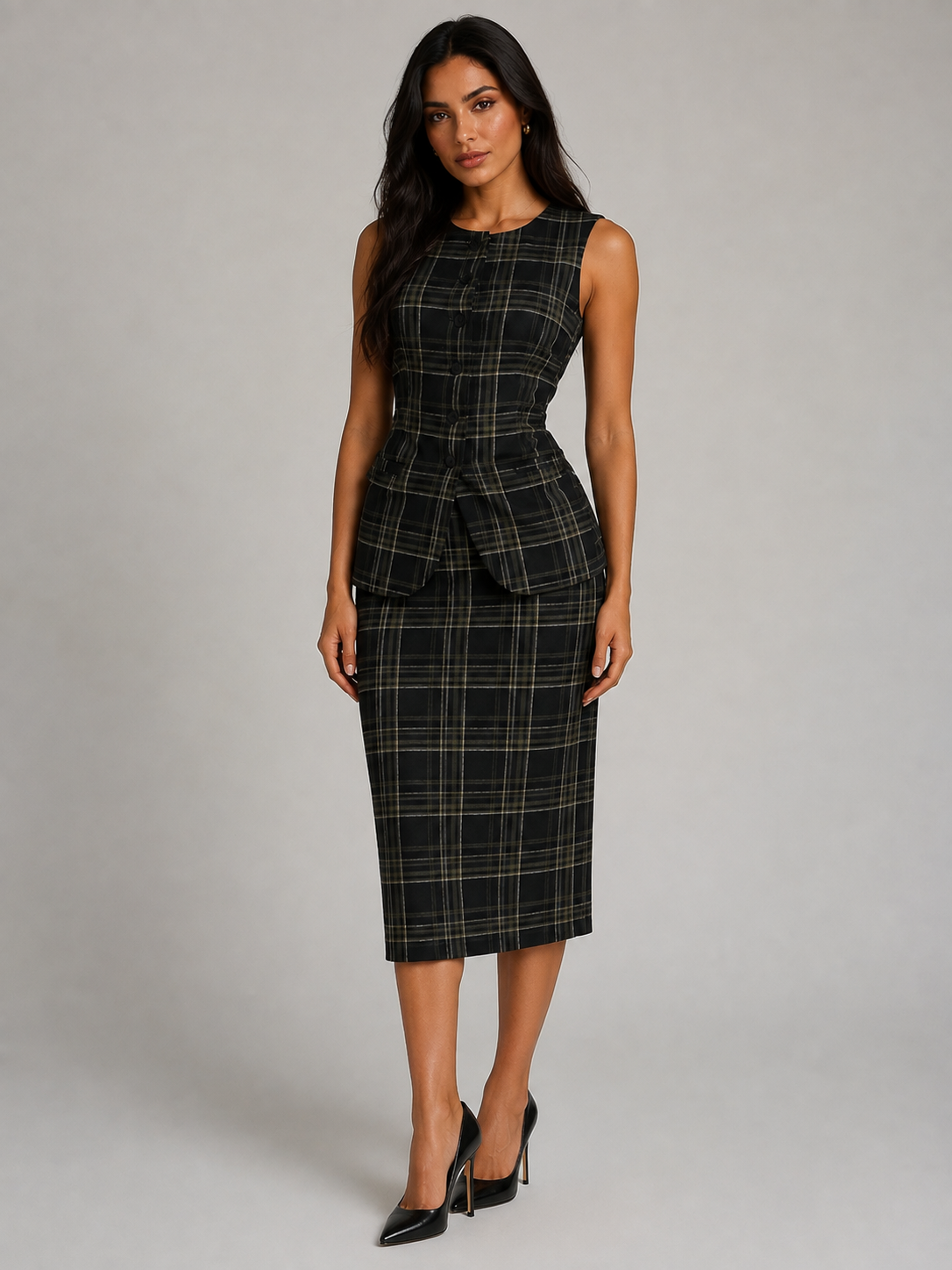 Vienna Plaid Midi Skirt Set