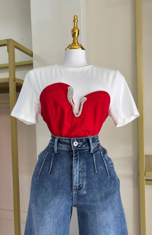 Valentina Red Detail Tshirt