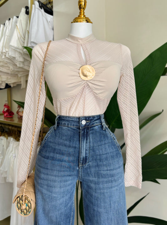 Bianca Top (Beige/Burgundy/Negro)