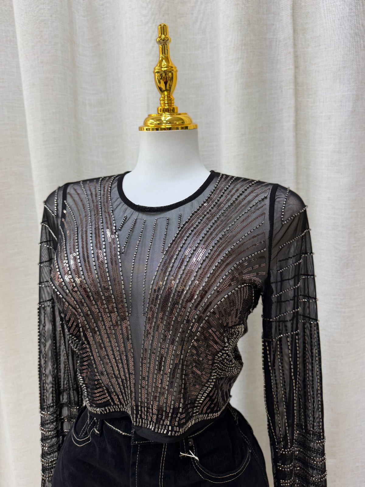 Luccia Sequin Mesh Top