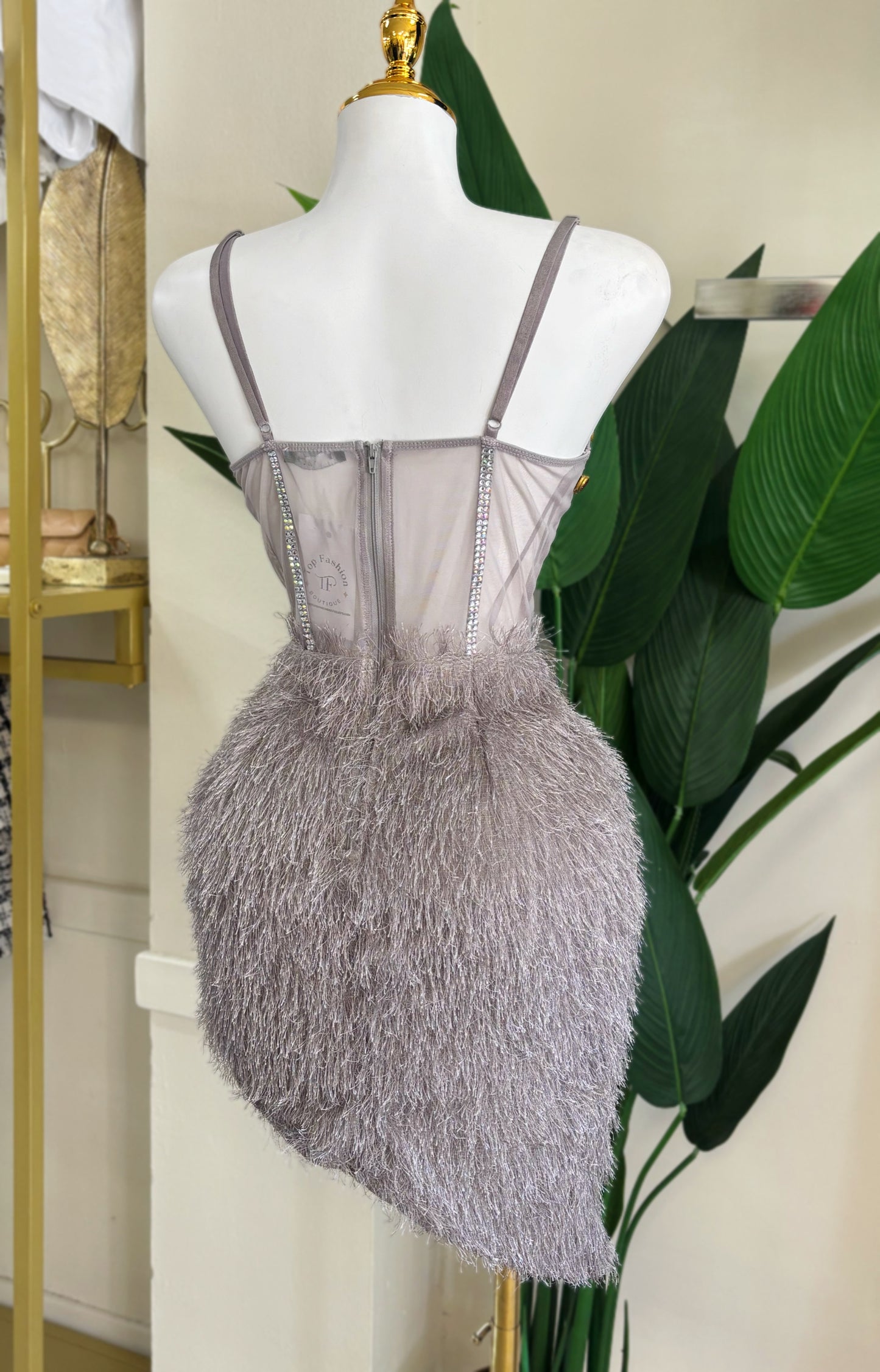 Esmeralda Gray Fur Dress