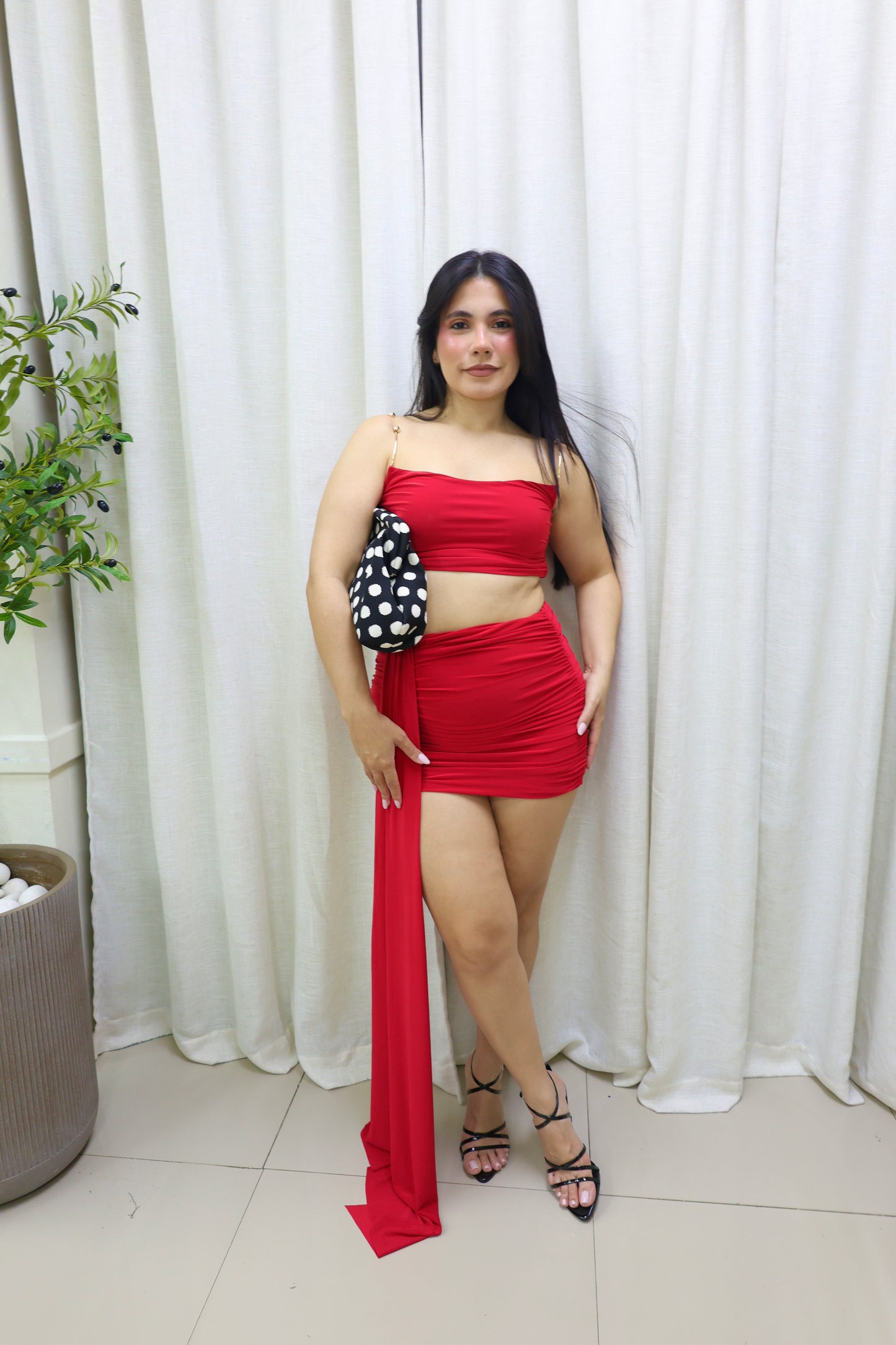 Zhamira Gold Detail Skirt Set (Red)