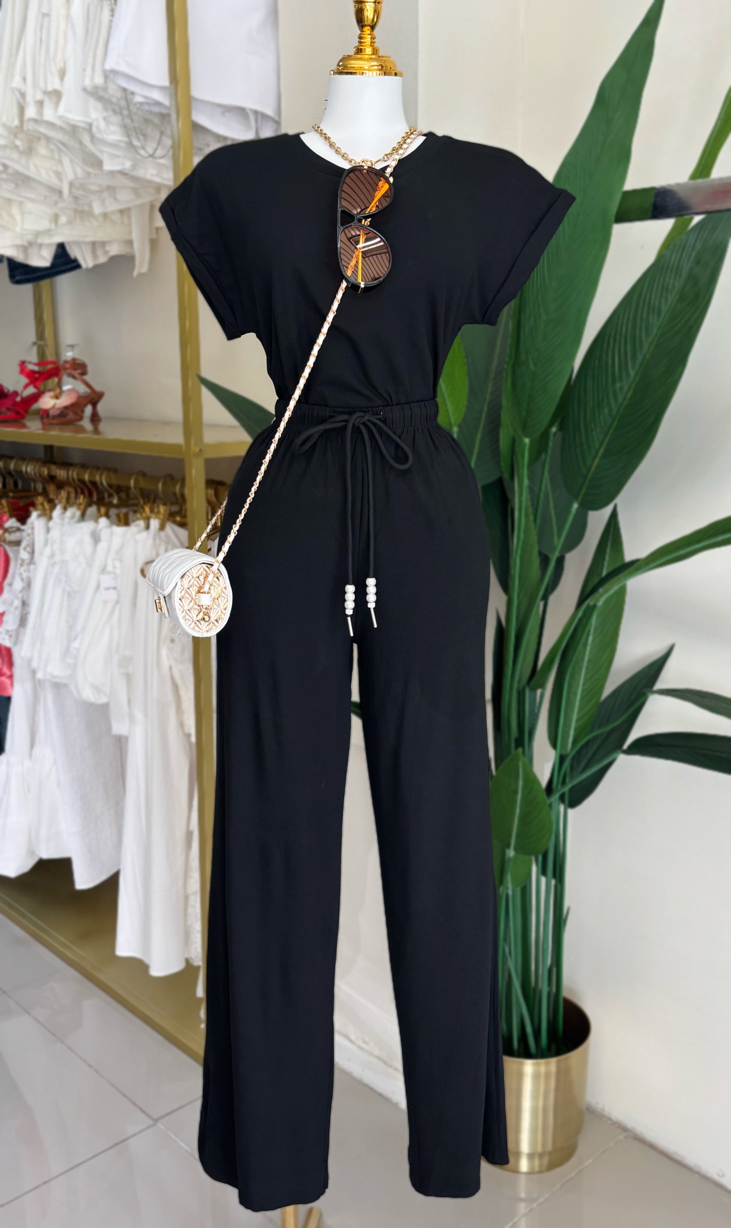 Amira Pant Set (Burgundy/Black)