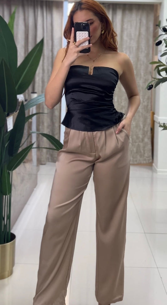 Elsa Rayne Satin Pant (Khaki)