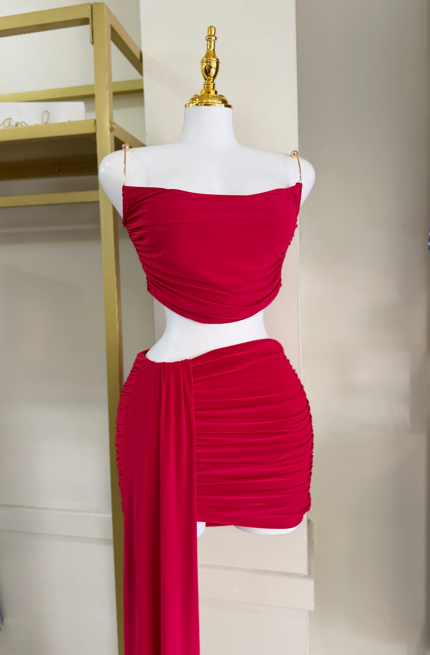 Zhamira Gold Detail Skirt Set (Red)