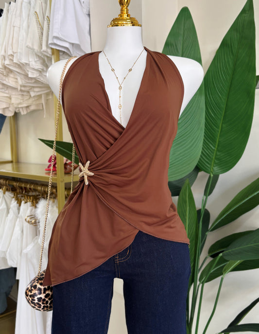 Cristal Star Detail Top (Brown)