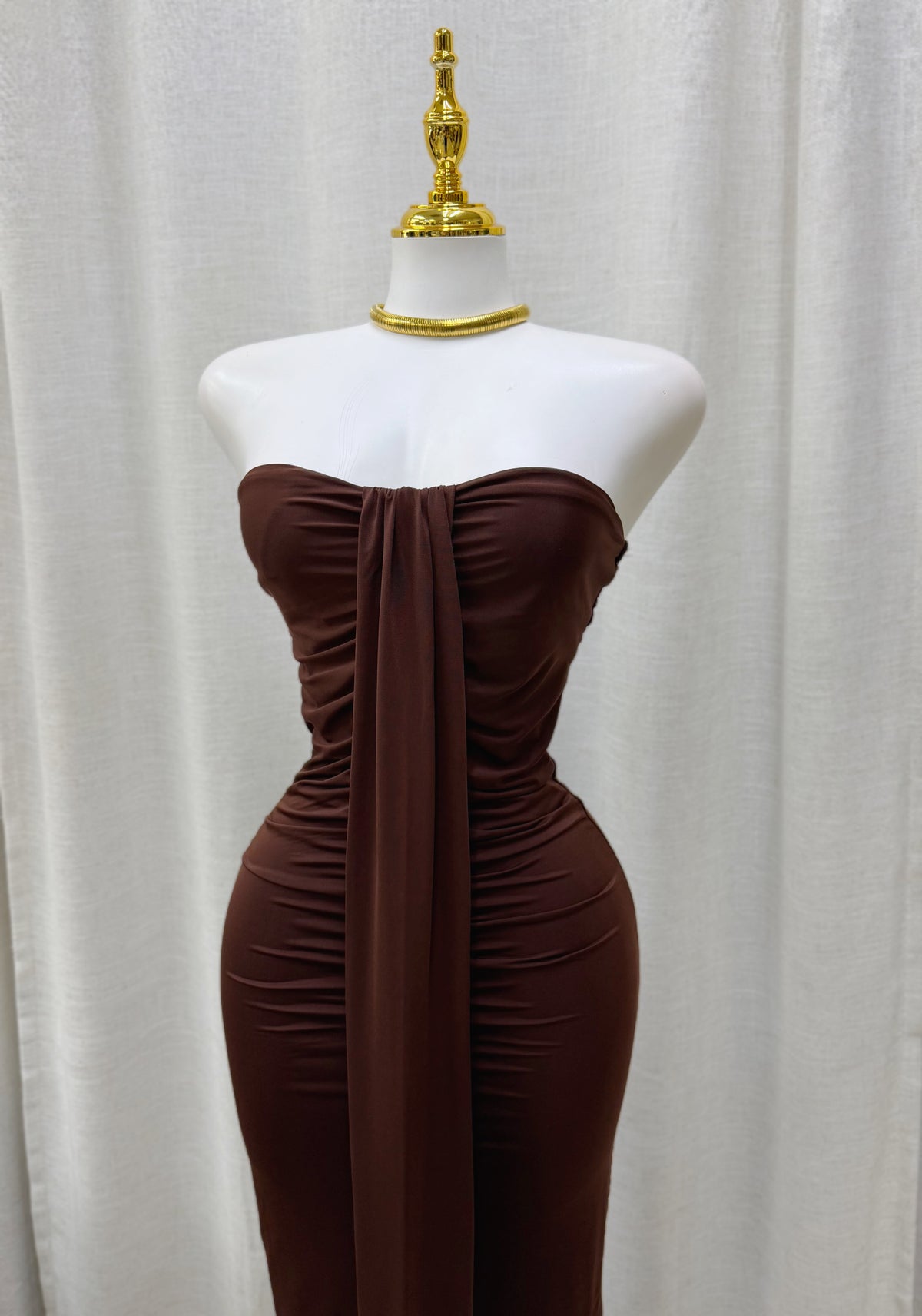 Amira Strapless Maxi Dress (Brown)