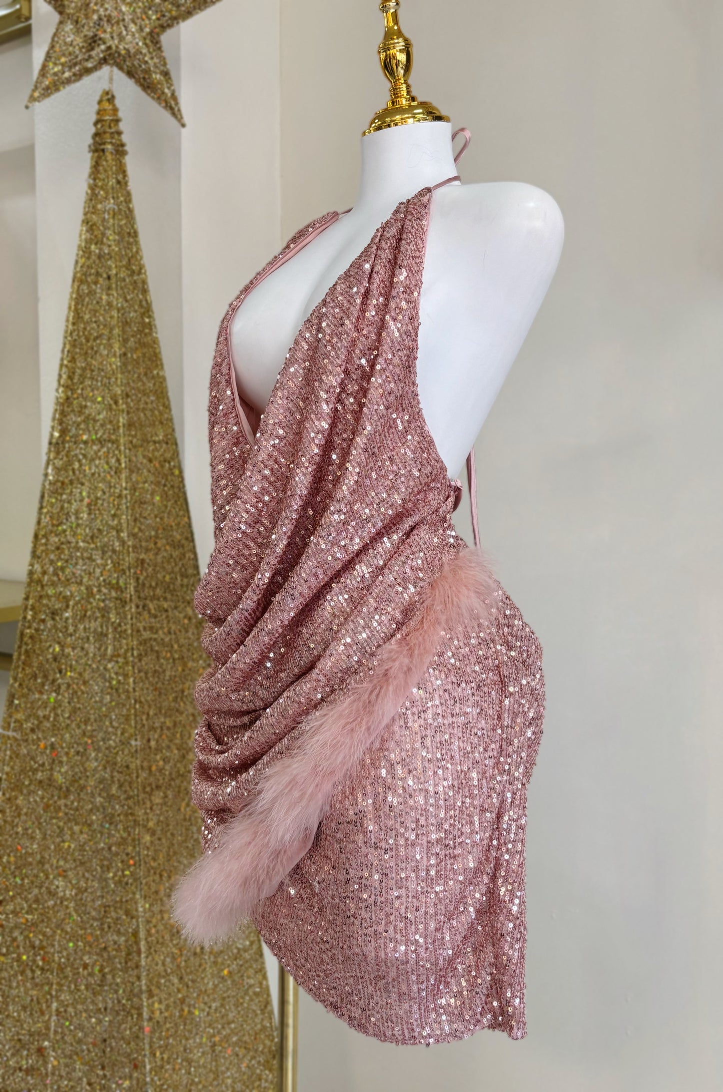 Amira Sequin Feather Dress