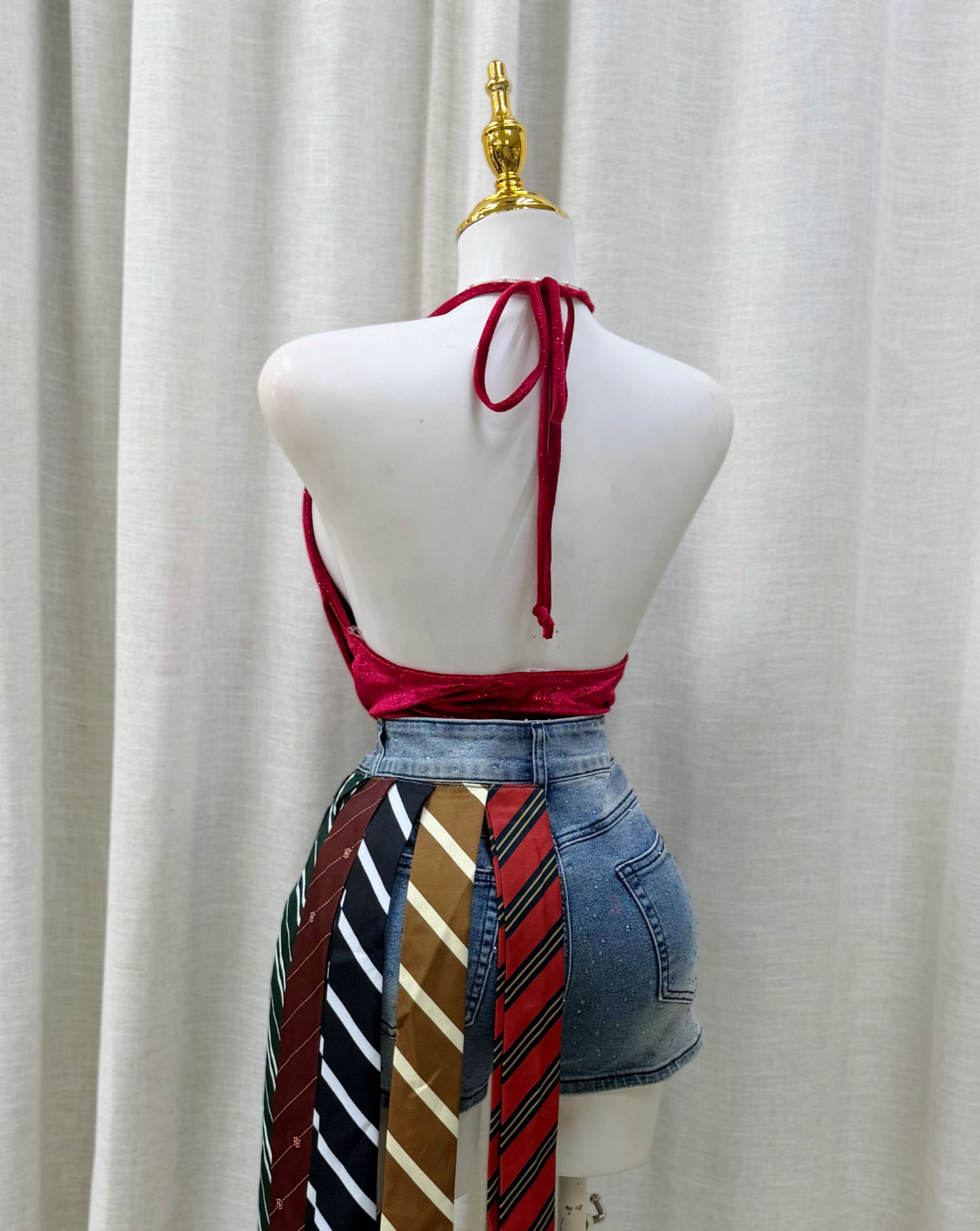 Natalia Glitter Halter Top (Red)