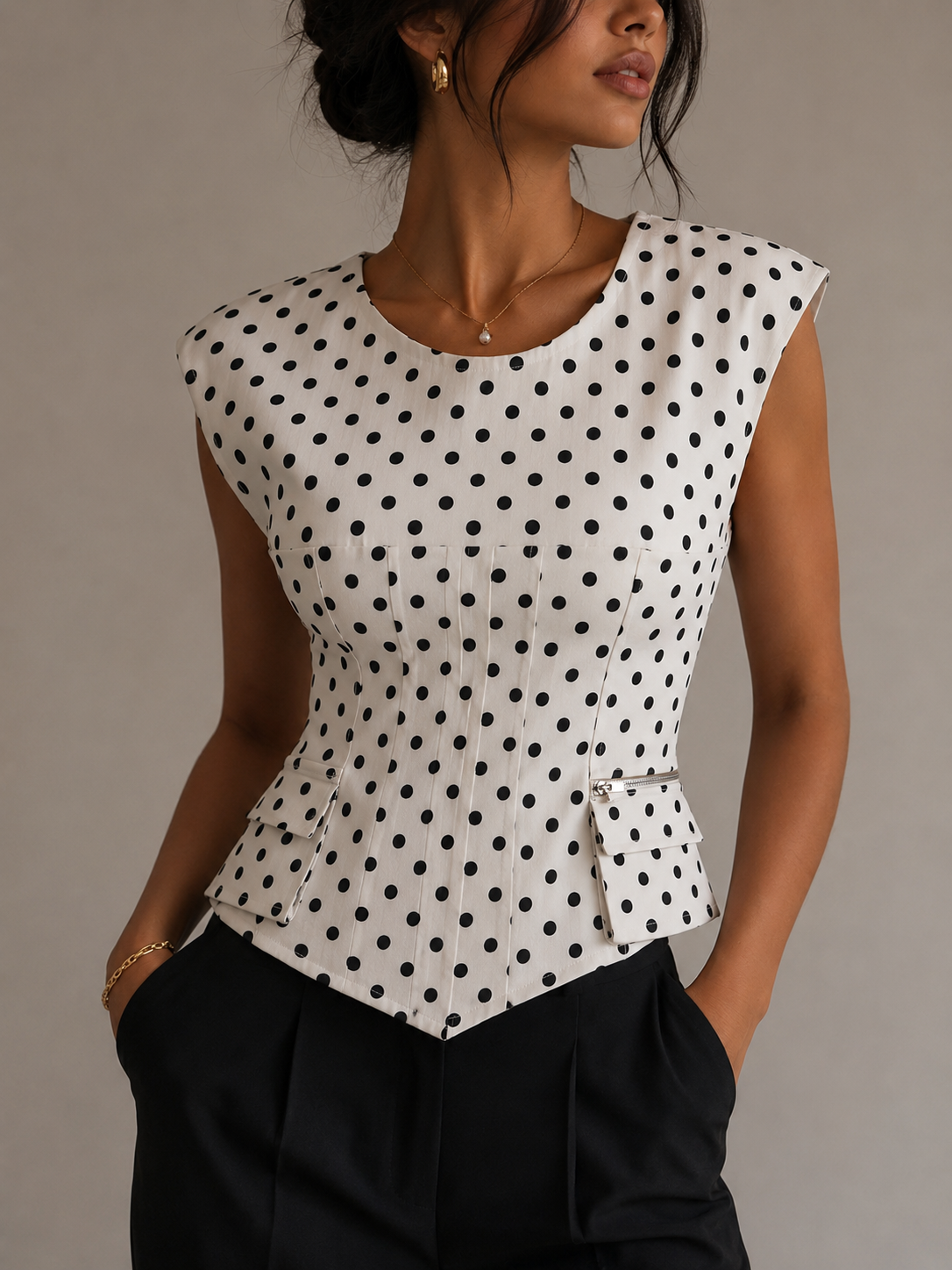 Juliana Polka Dots Blouse (White/Pink/Yellow)