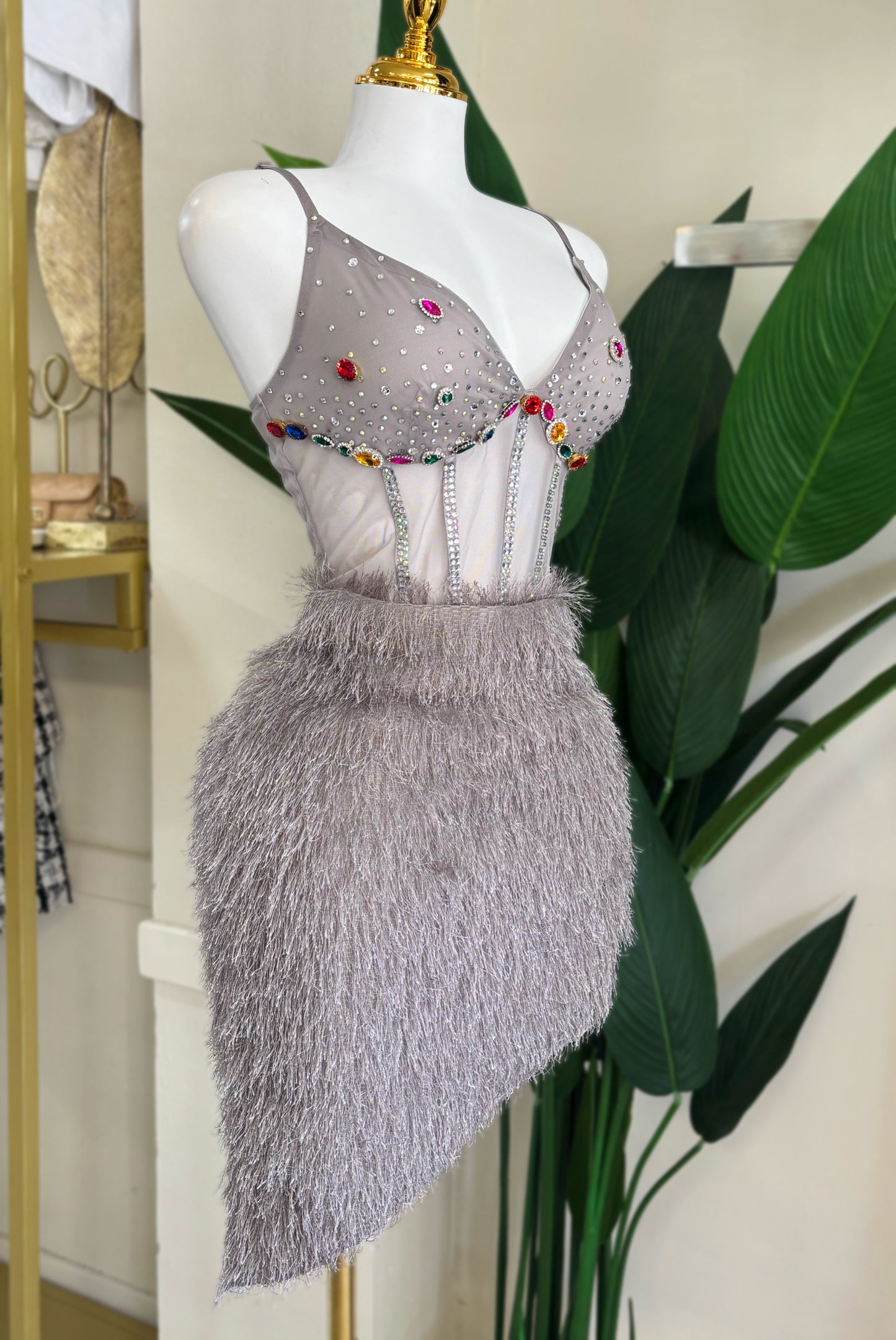 Esmeralda Gray Fur Dress