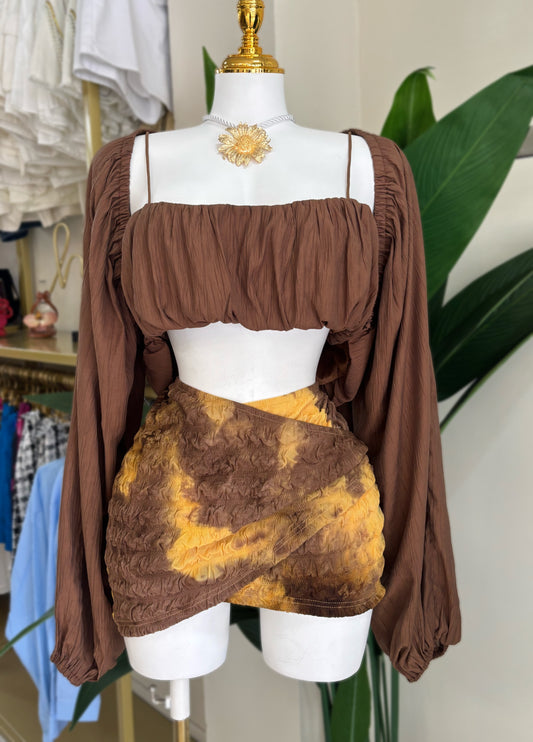 Maite 2 Pieces Blouse Set (Brown)