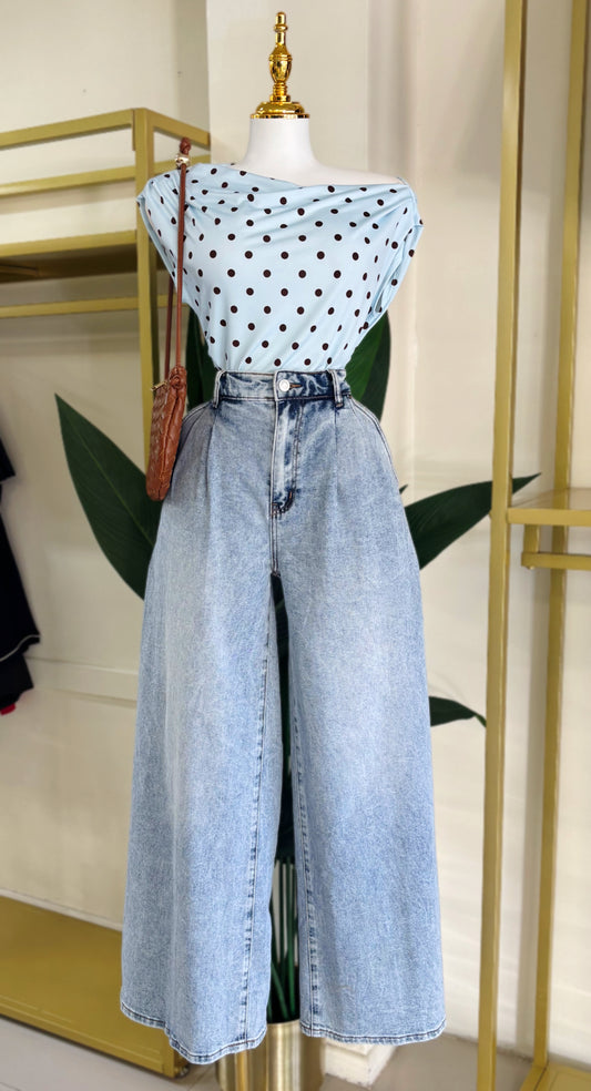Edda Wide Leg Jeans (Light Blue)