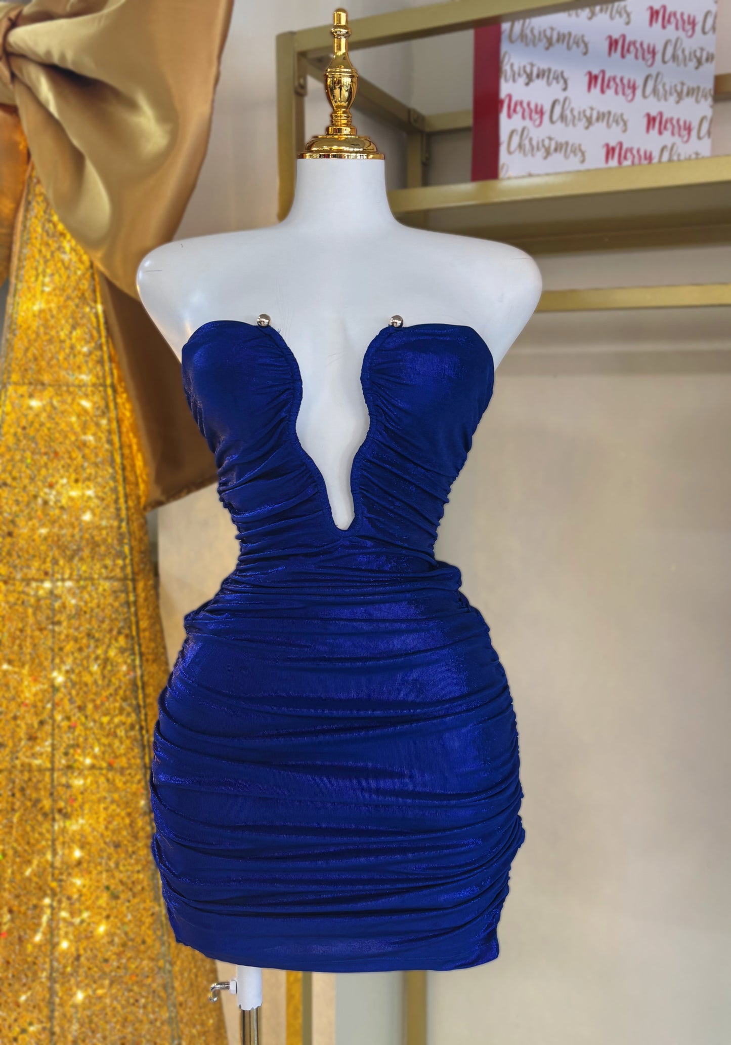 Bianca Metallic Blue Dress